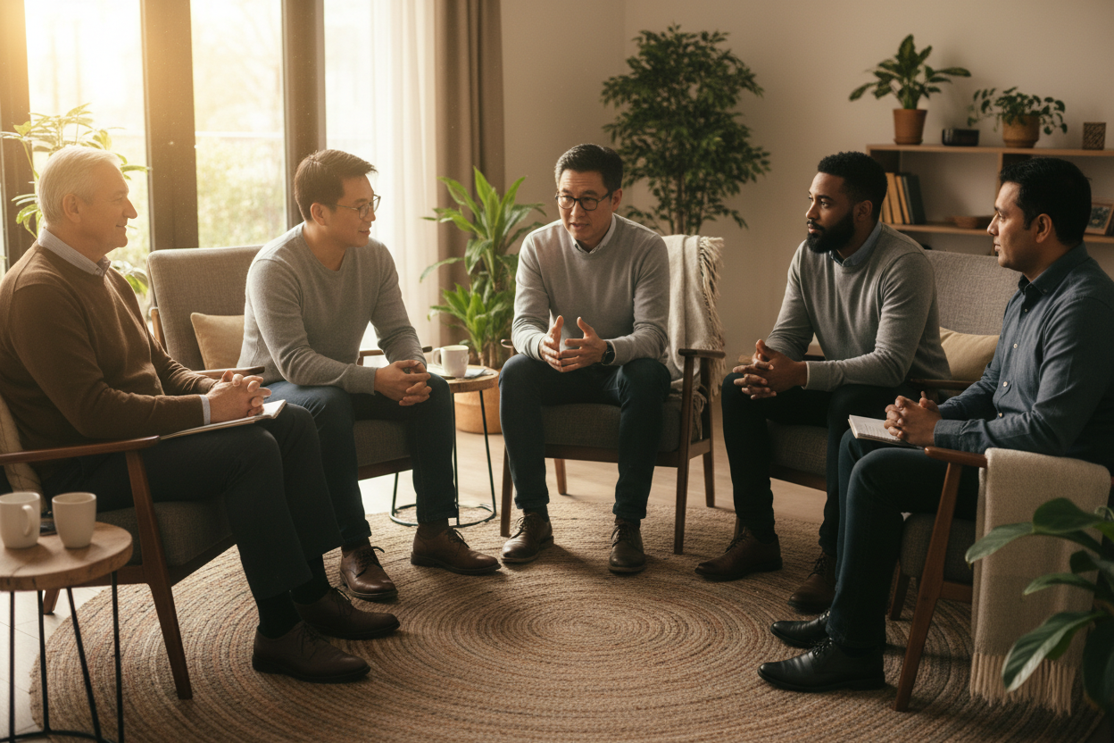 5 men siting in a circle